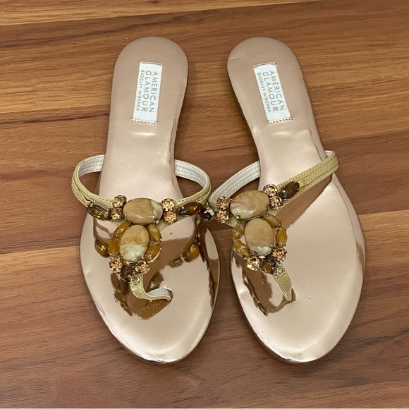 BADGLEY MISCHKA American Glamour Rose Gold Embellished Rhinestones Sandals 7.5 - Picture 4 of 13